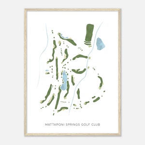 Mattaponi Springs Golf Club, Virginie - Carte aquarelle moderne | Cadeau golfeur, oeuvre d'art murale de golf, impression d'affiche de golf, aménagement du parcours