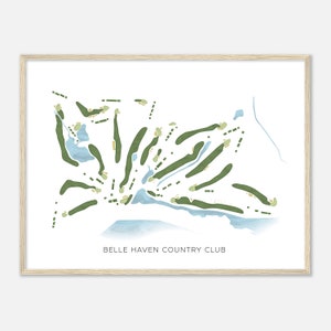 Belle Haven Country Club, Virginia - Mappa acquerello moderna / Regalo per golfista, Arte da parete per il golf, Stampa poster di golf, Layout del campo