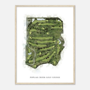 Poplar Creek Golf Course, Californië - Klassieke aquarelkaart | Golfer cadeau, golf kunst aan de muur, golf poster print, baanindeling