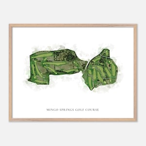 Parcours de golf de Mingo Springs à Rangeley, Maine - Carte classique à l'aquarelle | Cadeau golfeur, oeuvre d'art murale de golf, impression d'affiche de golf, aménagement du parcours