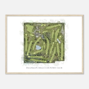 Franklin Hills Country Club,gebrannt von Porta Green - Klassische Aquarell Landkarte | Golfer Geschenk, Golf Wandkunst, Golf Poster Druck, Platz Layout