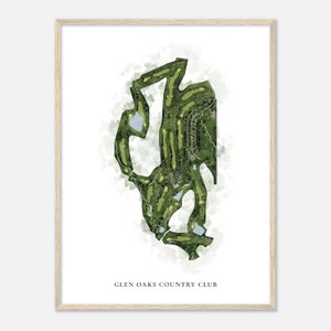 Glen Oaks Country Club, Iowa - Klassische Aquarell Landkarte | Golfer Geschenk, Golf Wandkunst, Golf Poster Druck, Platz Layout
