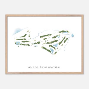 Golf de l'Île de Montréal em , Canadá - Mapa moderno em aquarela | Presente para golfista, Arte de parede de golfe, Impressão de pôster de golfe, Layout do campo