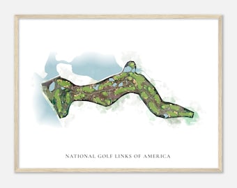 National Golf Links of America, New York - Classic Watercolor Map | Golfer Gift, Golf Wall Art, Golf Poster Print, Course Layout