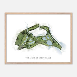 The Links at Erie Village à East Syracuse, New York - Carte aquarelle classique | Cadeau golfeur, oeuvre d'art murale de golf, impression d'affiche de golf, aménagement du parcours
