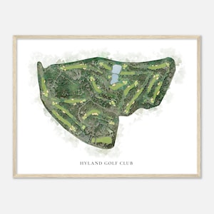 Hyland Golf Club, North Carolina - Klassieke aquarelkaart | Golfer cadeau, golf kunst aan de muur, golf poster print, baanindeling