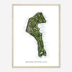 Houston Country Club, Texas - Klassieke aquarelkaart | Golfer cadeau, golf kunst aan de muur, golf poster print, baanindeling