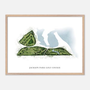 Jackson Park-golfbaan in Chicago, Illinois: klassieke aquarelkaart | Golfcadeau, golfmuurkunst, golfposterprint, baanindeling