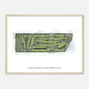 Lake Geneva Country Club, Wisconsin - Mappa classica ad acquerello / Regalo per golfisti, Arte da parete per il golf, Stampa poster di golf, Layout del campo