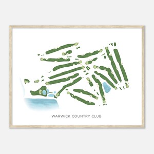 Warwick Country Club, Rhode Island - Mappa acquerello moderna / Regalo per golfisti, Arte da parete per il golf, Stampa poster di golf, Layout del campo