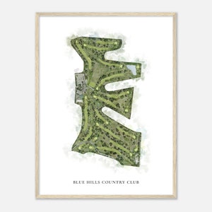 Blue Hills Country Club, Missouri - Mappa classica ad acquerello / Regalo per golfisti, Arte da parete per golf, Stampa poster di golf, Layout del campo