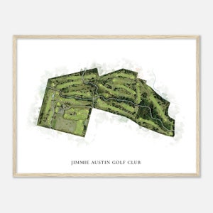 Jimmie Austin Golf Club, Oklahoma - Klassische Aquarell Karte | Golfer Geschenk, Golf Wandkunst, Golf Poster Druck, Platz Layout