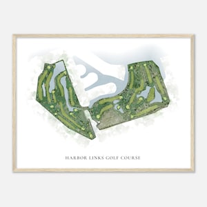 Harbor Links Golf Course, Oregon - Klassieke aquarelkaart | Golfer cadeau, golf kunst aan de muur, golf poster print, baanindeling