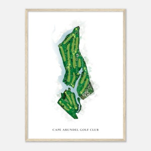 Cape Arundel Golf Club, Maine - klassische Aquarell Landkarte | Golfer Geschenk, Golf Wandkunst, Golf Poster Druck, Platz Layout