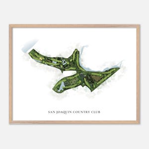 San Joaquin Country Club a Fresno, California - Mappa classica ad acquerello / Regalo per golfisti, Arte murale per golf, Stampa poster per golf, Layout del campo