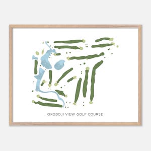 Okoboji View Golf Course à Spirit Lake, Iowa - Carte aquarelle moderne | Cadeau golfeur, oeuvre d'art murale de golf, impression d'affiche de golf, aménagement du parcours