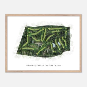 Chagrin Valley Country Club in Moreland Hills, Ohio: klassieke aquarelkaart | Golfcadeau, golfmuurkunst, golfposterprint, baanindeling