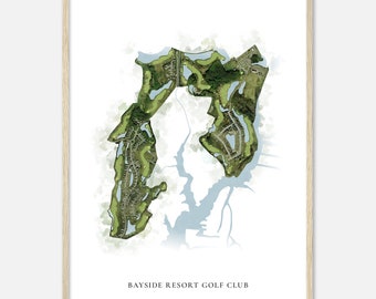 Bayside Resort Golf Club, Delaware - Classic Watercolor Map | Golfer Gift, Golf Wall Art, Golf Poster Print, Course Layout