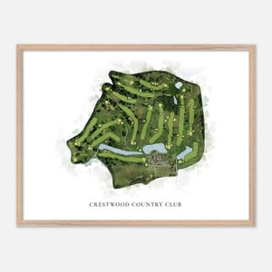 Crestwood Country Club a Rehoboth, Massachusetts - Mappa classica ad acquerello / Regalo per golfisti, Arte murale per golf, Stampa poster per golf, Layout del campo