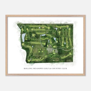 Rolling Meadows Golf & Country Club a Niagara Falls, Canada - Mappa classica ad acquerello / Regalo per golfisti, Arte murale per golf, Stampa poster per golf