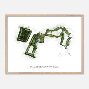 Falmouth Country Club a Falmouth, Maine - Mappa classica ad acquerello / Regalo per golfisti, Arte murale da golf, Stampa poster da golf, Layout del campo