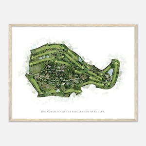 The North Course al Ridglea Country Club, Texas - Mappa classica ad acquerello / Regalo per golfisti, Arte da parete per il golf, Stampa poster di golf, Layout del campo