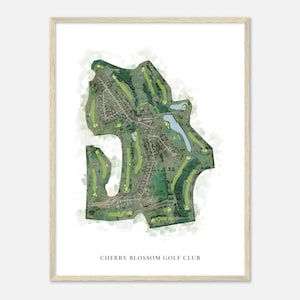 Cherry Blossom Golf Club, Kentucky - Klassische Aquarell Karte | Golfer Geschenk, Golf Wandkunst, Golf Poster Druck, Platz Layout