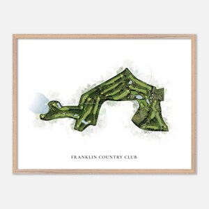 Franklin Country Club a Franklin, Massachusetts - Mappa classica ad acquerello / Regalo per golfisti, Arte murale per golf, Stampa poster per golf, Layout del campo