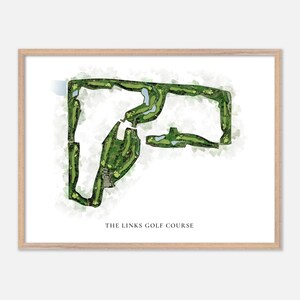 Le parcours de golf Links à , Canada - Carte aquarelle classique | Cadeau golfeur, oeuvre d'art murale de golf, impression d'affiche de golf, aménagement du parcours