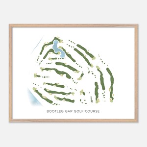 May include: A printable map of the Bootleg Gap Golf Course, a green golf course with a blue lake in the center, surrounded by white space.