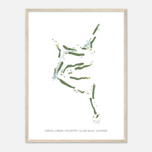 Campo da golf Cress Creek Country Club, West Virginia - Mappa acquerello moderna / Regalo per golfisti, Arte da parete per golf, Stampa poster di golf, Layout del campo