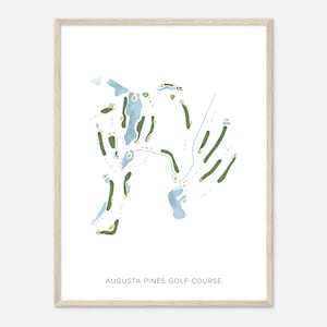 Augusta Pines Golfbaan, Texas - Moderne aquarelkaart | Golfer cadeau, golf kunst aan de muur, golf poster print, baanindeling