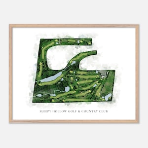 Sleepy Hollow Golf & Country Club, Canada - Carte aquarelle classique | Cadeau golfeur, oeuvre d'art murale de golf, impression d'affiche de golf, aménagement du parcours