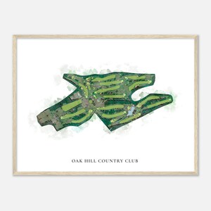 Oak Hill Country Club, Massachusetts - Mappa classica ad acquerello / Regalo per golfisti, Arte da parete per golf, Stampa poster di golf, Layout del campo