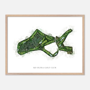 Ko Olina Golf Club in Kapolei, Hawaii - Klassische Aquarell-Karte | Golfer Geschenk, Golf Wandkunst, Golf Poster Druck, Platz Layout