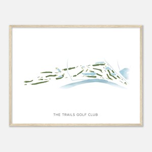 De Trails Golf Club, Oklahoma - moderne aquarelkaart | Golfer cadeau, golf kunst aan de muur, golf poster print, baanindeling