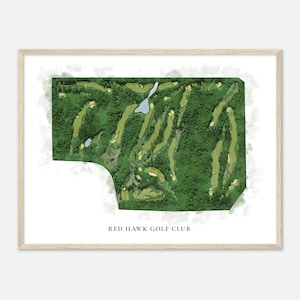 Red Hawk Golf Club, Greengesetzte Landkarte - Klassische Aquarell Landkarte | Golfer Geschenk, Golf Wandkunst, Golf Poster Druck, Platz Layout