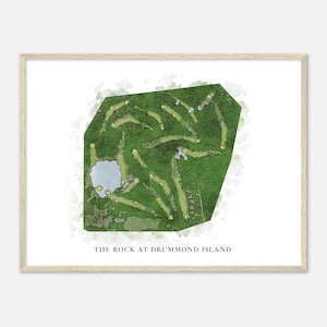 The Rock auf Drummond Island,Michigan - Klassische Aquarell-Karte | Golfer Geschenk, Golf Wandkunst, Golf Poster Druck, Platz Layout