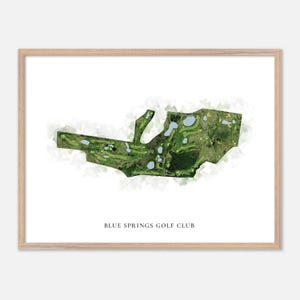 Club de golf Blue Springs en , Canadá - Mapa clásico de acuarela / Regalo para golfistas, Arte mural de golf, Impresión de póster de golf, Diseño del campo