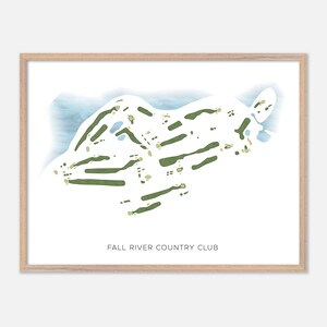 Fall River Country Club a Fall River, Massachusetts - Mappa moderna ad acquerello / Regalo per golfisti, Arte murale per golf, Stampa poster per golf, Layout del campo