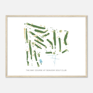 Der Bay Platz im Seaview Golf Club, New Jersey - Moderne Aquarell Karte | Golfer Geschenk, Golf Wandkunst, Golf Poster Druck, Platz Layout