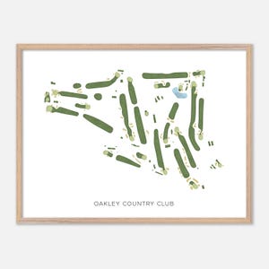 Oakley Country Club a Watertown, Massachusetts - Mappa moderna ad acquerello / Regalo per golfisti, Arte murale per golf, Stampa poster per golf, Layout del campo