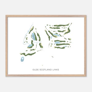 Olde Scotland Links à Bridgewater, Massachusetts - Carte aquarelle moderne | Cadeau golfeur, oeuvre d'art murale de golf, impression d'affiche de golf, aménagement du parcours