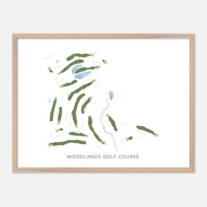 Campo de golfe Woodlands em Milford Mill, Maryland - Mapa moderno em aquarela | Presente para golfistas, Arte de parede de golfe, Impressão de pôster de golfe, Layout do campo
