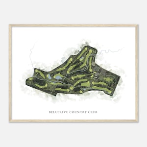 Bellerive Country Club, Missouri - Klassische Aquarell-Karte | Golfer Geschenk, Golf Wandkunst, Golf Poster Druck, Platz Layout