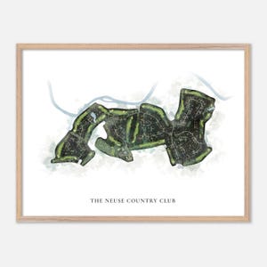 The Neuse Country Club a Clayton, North Carolina - Mappa classica ad acquerello / Regalo per golfisti, Arte murale per golf, Stampa poster per golf, Layout del campo