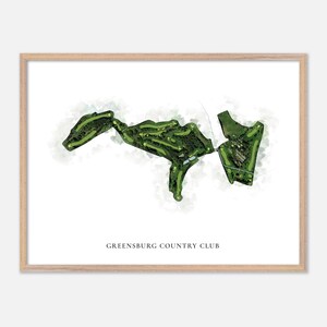 Greensburg Country Club in Jeanette, Pennsylvania - Klassische Aquarell Karte | Golfer Geschenk, Golf Wandkunst, Golf Poster Druck, Platz Layout