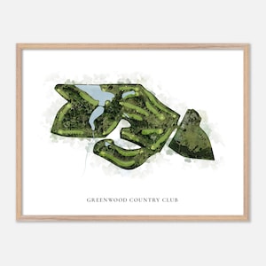 Greenwood Country Club a Greenwood, Carolina del Sud - Mappa classica ad acquerello / Regalo per golfisti, Arte murale per golf, Stampa poster per golf