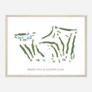 May include: A green and blue illustration of a golf course layout with the text "BOWIE GOLF & COUNTRY CLUB".