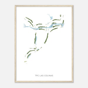 TPC Las Colinas, Texas - Carte aquarelle moderne | Cadeau golfeur, oeuvre d'art murale de golf, impression d'affiche de golf, aménagement du parcours